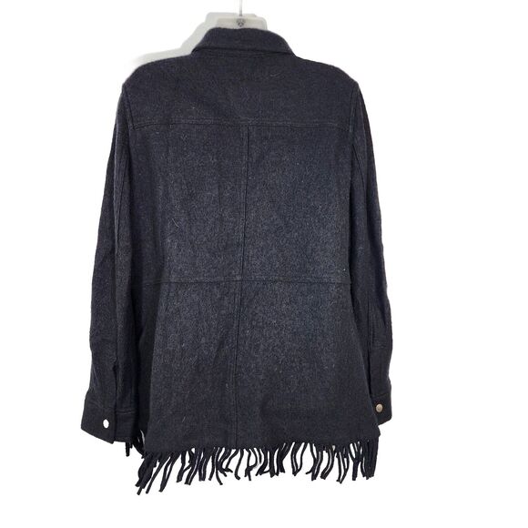 Chico's Boiled Wool-Blend Blanket Jacket Shacket Size 2 Large 12/14 Fringe Black - Picture 2 of 11